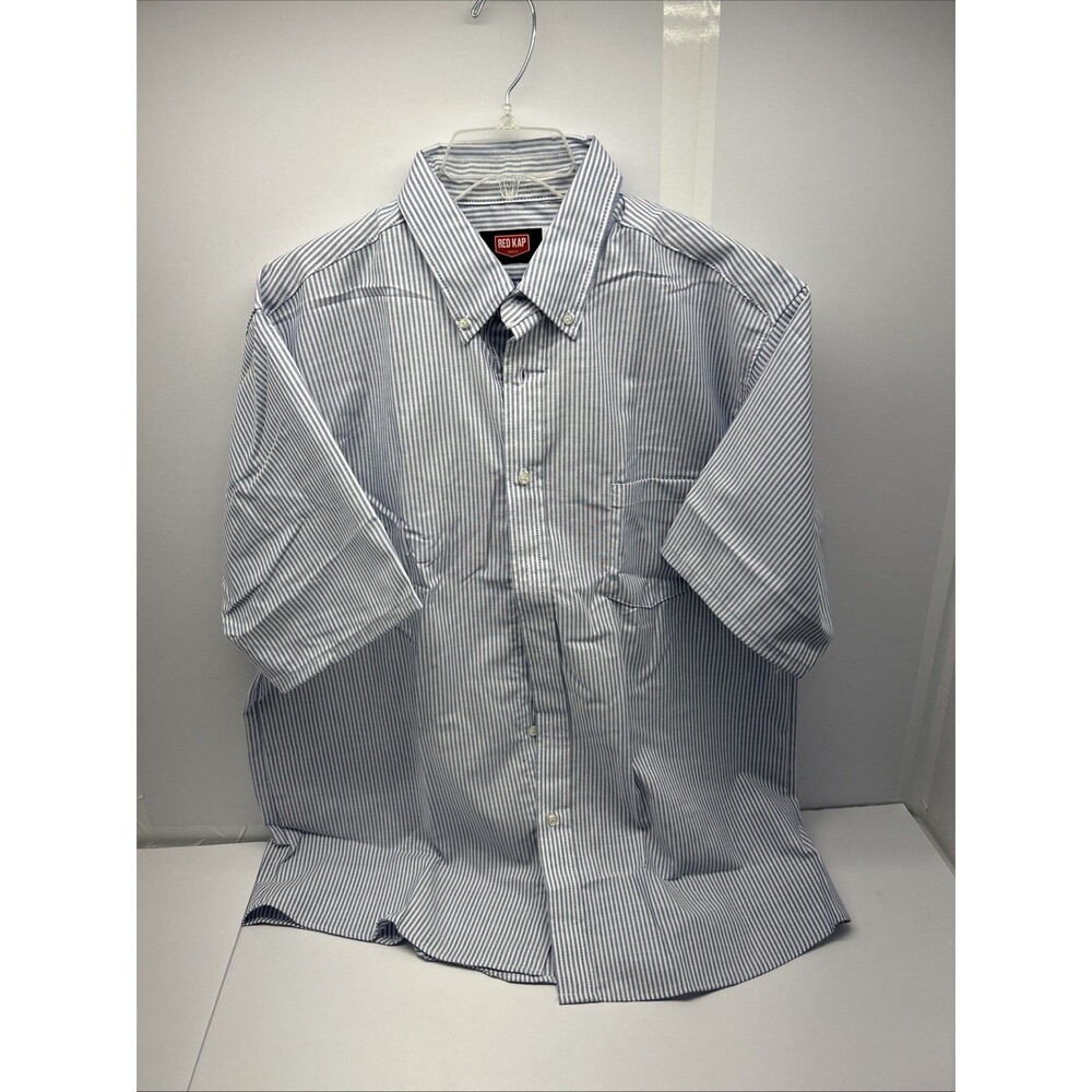 Mens Short Sleeve Blue Striped Work Shirt 1 Pocket Size M New w/Tags